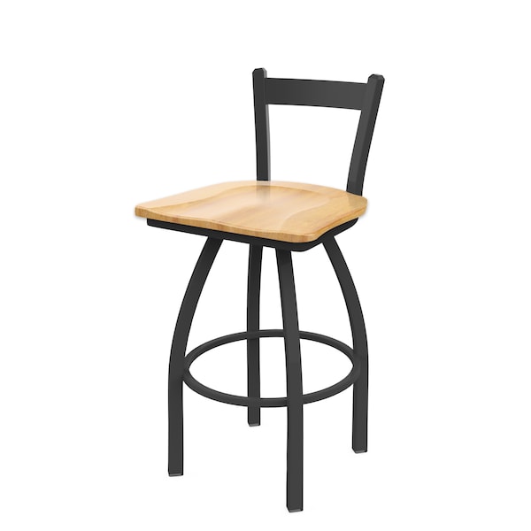 25" Low Back Swivel Counter Stool, Pewter Finish, Nat Maple Seat